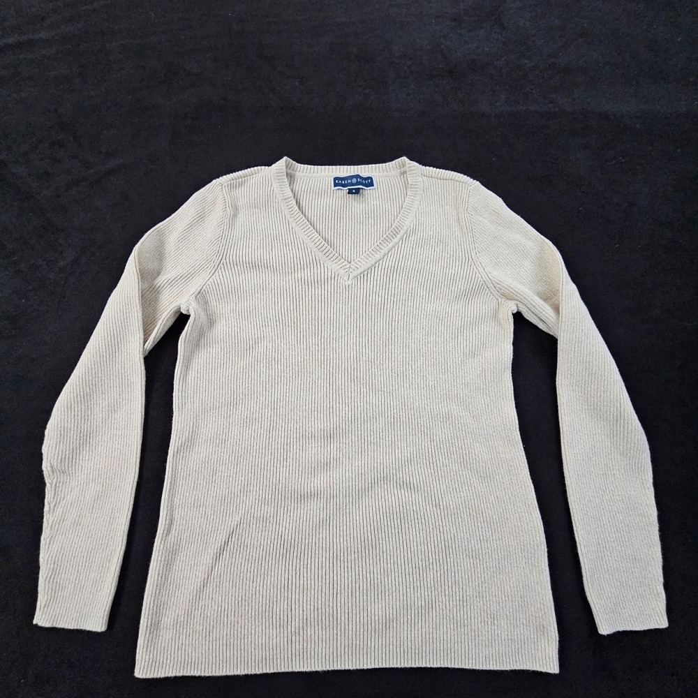Karen Scott Beige Long Sleeve Cotton Pullover Sweater Women's S